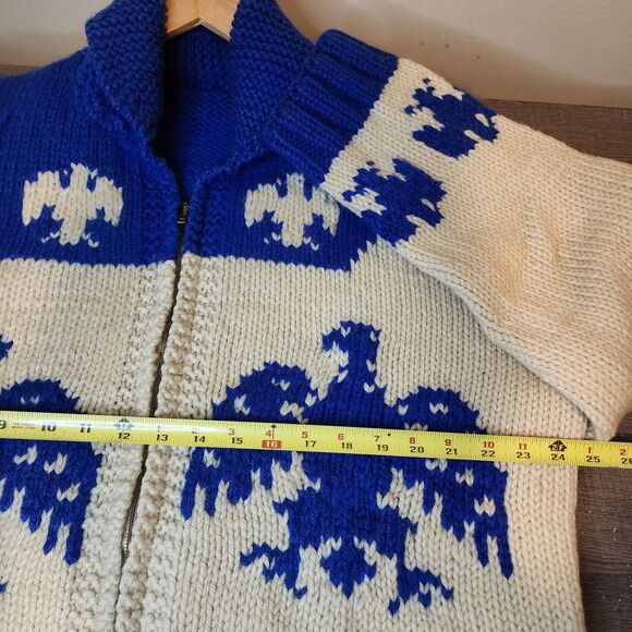 Vintage Thunderbird Sweater Wool Shawl Collar Cowichan Cardigan Sweater Full Zip - Picture 9 of 10